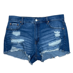 Aeropostale Blue Distressed Vintage High Rise Shorty Jean Shorts Frayed Hem